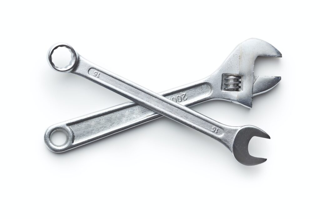 Chrome vanadium wrench. Industrial spanner.